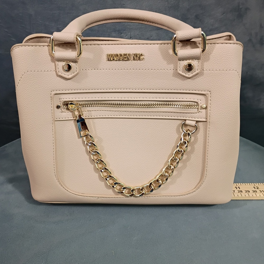 Madden NYC Women Pebbled Satchel Crossbody Handbag Purse Gold Chain Detail